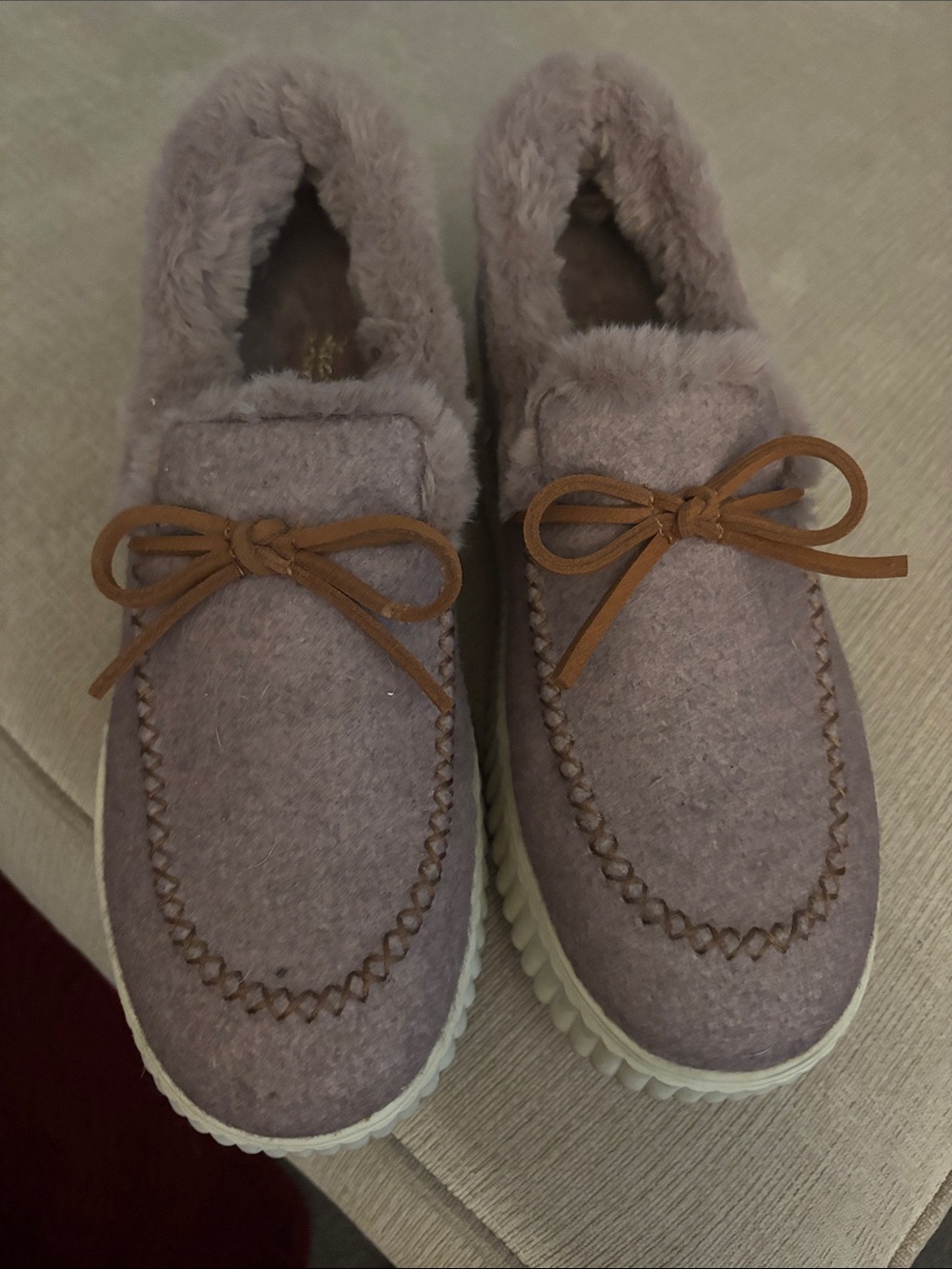 Skechers Cozy Faux-Fur Moccasin Loafers in Taupe
